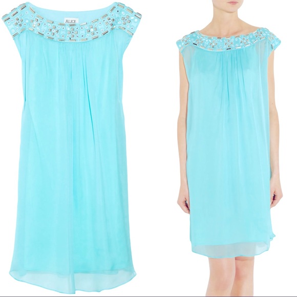 Alice by Temperly turquoise 100% silk dress sz 12 - Picture 4 of 14